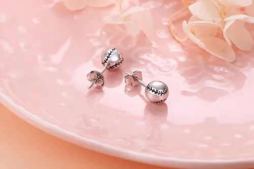 Miniatura 5 de Aretes de plata de ley S925 para baloncesto, béisbol, fútbol, rugby, softbol, voleibol, bola, bola, para mujeres y hombres