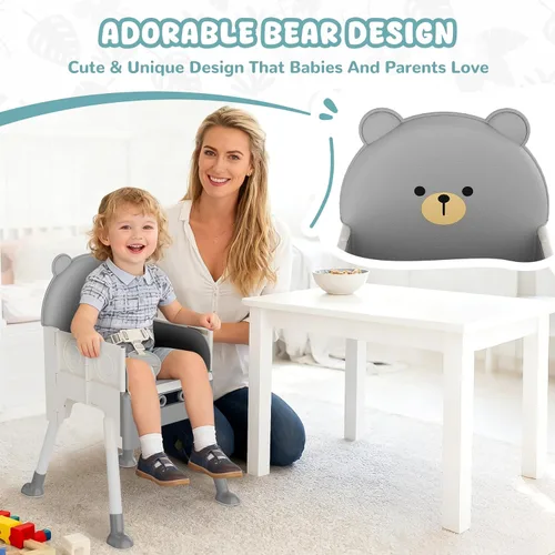 Miniatura 3 de Silla alta 3 en 1 para bebés y niños pequeños, silla de oso para niños pequeños, silla alta de altura ajustable con babero y bolsa de almacenamiento