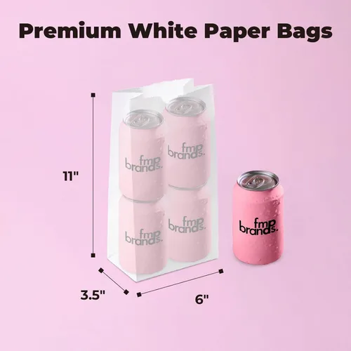 Miniatura 2 de Fit Meal Prep Paquete de 200 bolsas de almuerzo de papel blanco de 6 libras, 11 x 6 x 3.5 pulgadas, bolsas de papel blanco de primera calidad a