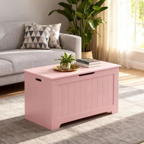 Miniatura 2 de SUPER DEAL Cofre de almacenamiento, organizador de caja de pecho de 30 pulgadas con 2 bisagras de seguridad, banco de almacenamiento de entrada