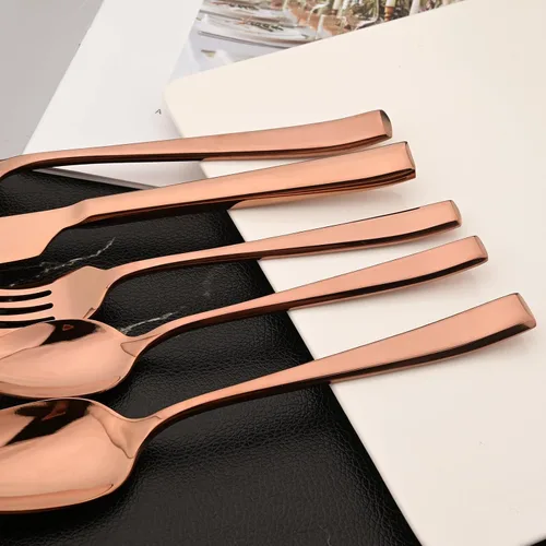 Miniatura 8 de Juego de cubiertos de oro rosa de 20 piezas, cubiertos de acero inoxidable 18/10, juego de vajilla resistente, incluye cuchillo, tenedor/cuchara