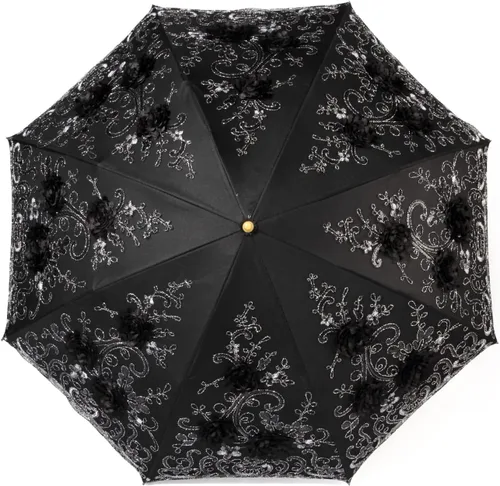 LCY Paraguas plegable del sol/de la lluvia/de la nieve del Anti-UV de la doble cubierta del cordón bordado