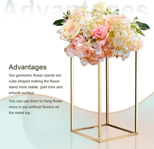 Miniatura 3 de MECCANIXITY Columna de jarrón de flores de boda, soporte de metal para flores de 15.7 pulgadas de alto, para decoración de bodas, fiestas, cenas