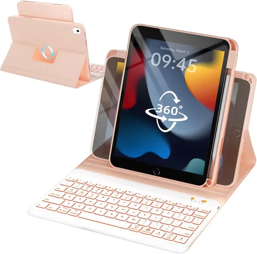 Miniatura 27 de OYEEICE Funda de teclado para iPad 6ª/5ª generación de 9.7 pulgadas, teclado inalámbrico desmontable retroiluminado de 7 colores, cubierta magnética