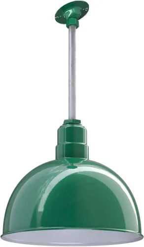 Miniatura 38 de Steel Lighting Co. Colgante de cuenco rosa Lámpara montada en el techo Cúpula de 15 pulgadas vástago de 12 pulgadas Estilo granero de acero