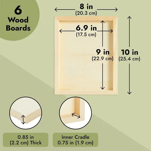 Miniatura 5 de Juvale Tableros de lona de madera, 8 x 10 pulgadas, pino marrón claro, 0.85 pulgadas de grosor, paquete de 6, lienzo de madera en blanco
