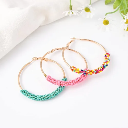 Miniatura 9 de Jinxiuge Juego de 6 pares de aretes de aro con cuentas para mujer, hechos a mano