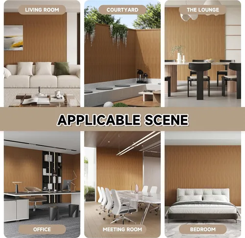 Miniatura 7 de WPC - Paneles de pared con listones, paquete de 8 paneles de pared 3D WPC de madera, paneles acústicos para decoración de pared interior, sala