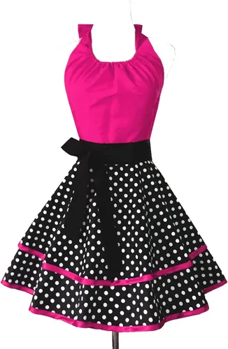 Miniatura 12 de Hyzrz Lindo delantal retro vintage de criada a lunares delantales de cocina para mujeres, damas y niñas (azul)