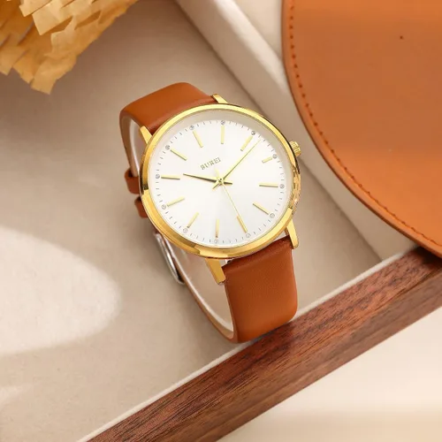 Miniatura 2 de BUREI Relojes de pulsera para mujer, a la moda, minimalista, analógico, de cuero, de cuarzo, impermeables, para mujer