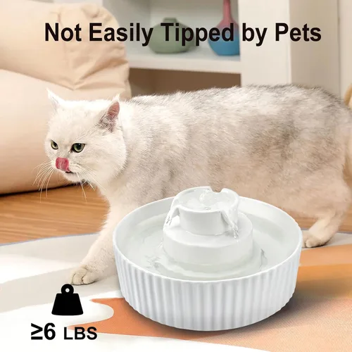 Miniatura 7 de Lawfery Fuente de agua de cerámica para gatos, fuente para gatos de 2.1 L/71 onzas con 3 filtros de carbono y 2 bombas silenciosas, dispensador