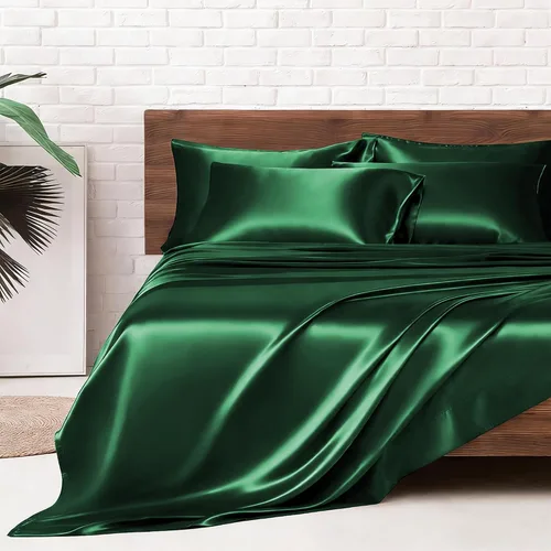Miniatura 52 de MR&HM Sábanas de satén para cama de tamaño King, juego de 4 piezas de ropa de cama sedosa con bolsillo profundo de 15 pulgadas para colchón