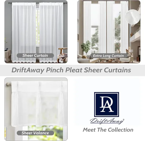 Miniatura 6 de DriftAway Cortinas plisadas transparentes de 96 pulgadas de largo, juego de 2 paneles con pestaña trasera, cortinas verticales traslúcidas
