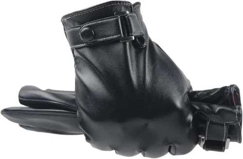 Long Keeper Guantes de cuero de invierno para hombre, color negro, cálido, ciclismo, conducción, motocicleta, pantalla táctil, guantes de mensajes