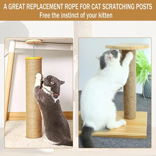 Miniatura 5 de Cuerda de sisal para rascador de gatos, cuerda para rascar gatos de 0.118 in 656 pies cordel de yute para rascar postes, reparar, recuperar