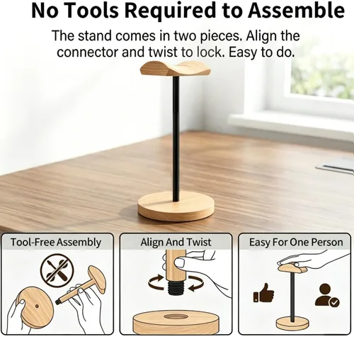 Miniatura 7 de Soporte para auriculares, de madera y metal, gancho de montaje para videojuegos, soporte de escritorio para auriculares, soporte de artesanía