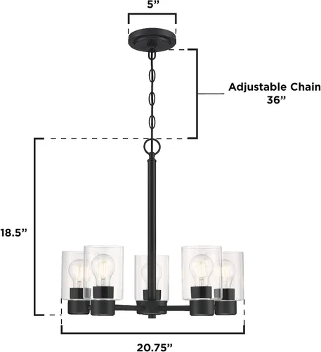 Miniatura 7 de Westinghouse 6115300 Sylvestre - Candelabro de interior transicional de cinco luces, acabado negro mate, cristal transparente