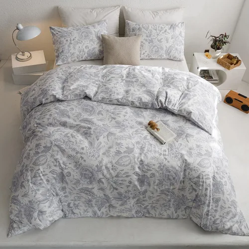 Miniatura 18 de ECOCOTT Juego de funda de edredón floral tamaño Queen, 100% algodón lavado, sensación de lino, 3 piezas, funda de edredón vintage con cierre