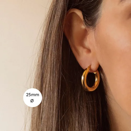 Miniatura 47 de Aretes de aro gruesos de oro para mujer, chapados en oro de 14 quilates, aretes de aro triple, hipoalergénicos, a la moda, aretes de aro gruesos