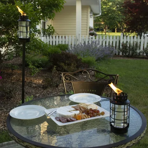 Miniatura 3 de TIKI Linterna de cristal para exteriores – Antorcha decorativa resistente a la intemperie para patio, jardín y patio trasero con poste de altura