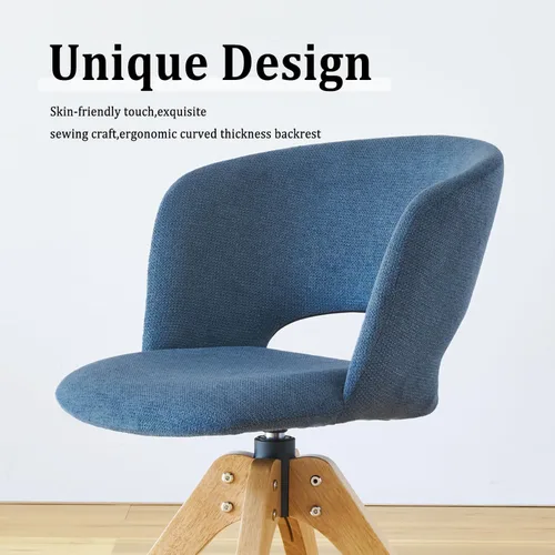 Miniatura 5 de GrandNoor Silla giratoria moderna de mediados de siglo con patas de madera maciza, silla de escritorio de oficina en casa, sin ruedas, silla de Azul
