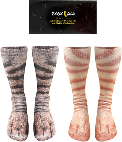 ZXGXLAW Regalos divertidos, diseño de gato loco, perro, pata de tigre, calcetines de Navidad para mujeres, hombres, adolescentes, Navidad