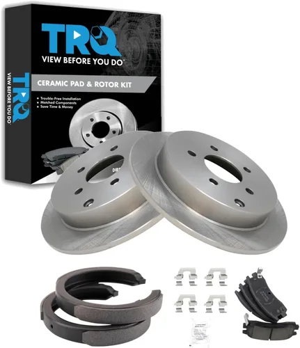 Miniatura 72 de TRQ Kit de pastillas de freno y rotor Posi trasero premium con zapatas de estacionamiento para camión GM SUV