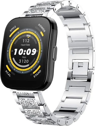 Miniatura 9 de Correa compatible con Amazfit Bip 5, Lamshaw de liberación rápida de 0.86 pulgadas para mujer, correa de repuesto ajustable de metal con diamantes