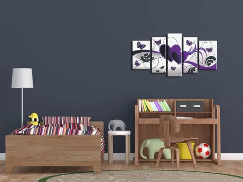 Miniatura 3 de Wieco Art - Juego de 5 cuadros modernos 100 % pintados a mano; estirados y enmarcados; abstractos y románticos, de temática de mariposas y amor