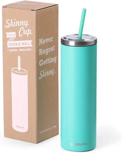Vaso de acero inoxidable con tapa y pajita reutilizable, 16 oz (varios colores)