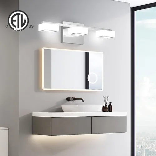 Miniatura 2 de Moderna lámpara LED de baño sobre el espejo, 3 luces regulables de tocador, lámpara de tocador de baño de acrílico cromado, ajustable de 2700 K-6500