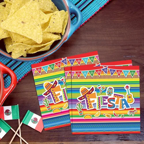 Miniatura 5 de Paquete de 100 servilletas de fiesta mexicana para fiesta del 5 de mayo, servilletas de papel desechables con temática de fiesta mexicana, banderas