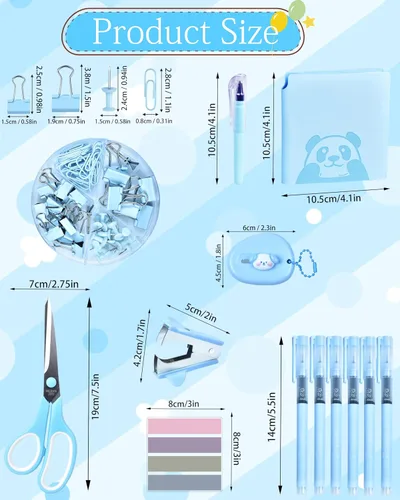Miniatura 7 de 23 accesorios de escritorio azules y organizadores con organizador de malla, calculadora dispensadora de cinta y un montón de suministros de oficina