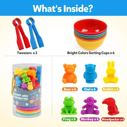 Miniatura 7 de GKDOMS Juguete de contar animales, juego a juego con cuencos de clasificación, actividades de aprendizaje preescolar, juguetes sensoriales