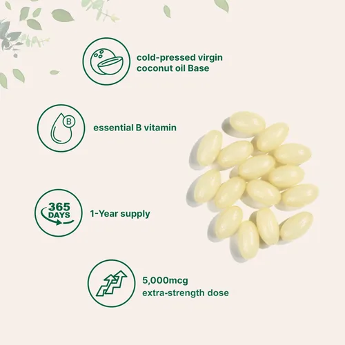 Miniatura 3 de Micro Ingredients Biotin 5,000mcg 365 cápsulas blandas de aceite de coco virgen, liberación rápida, suministro de un año Apoya el cabello