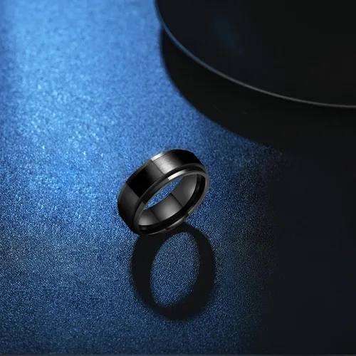 Miniatura 25 de LAOYOU Anillo giratorio para hombre para alivio de la ansiedad 0.315 in de acero inoxidable negro anillo de ansiedad con incrustaciones de cadena