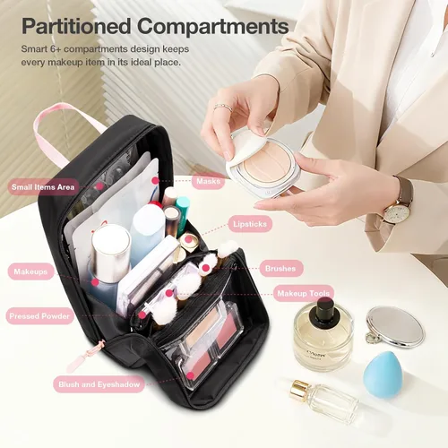 Miniatura 6 de Abiudeng Bolsa de maquillaje de viaje de pie Bolsa de maquillaje Bolsa de aseo de viaje, Negro