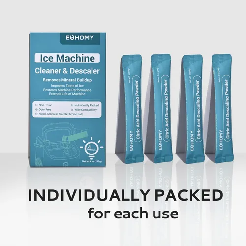 Miniatura 7 de EUHOMY Limpiador y descalcificador para máquina de hielo 4 usos y empaquetado individualmente Limpiador de máquina de hielo con polvo