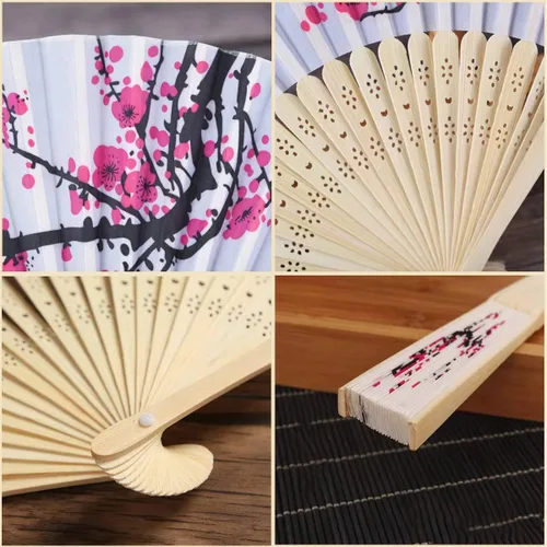 Miniatura 6 de LEFTSTARER Abanico de mano plegable con diseño de flor de cerezo, decoración japonesa china, abanicos de papel, para fiestas, bailes, bodas