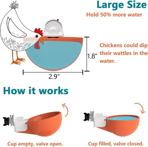 Miniatura 7 de Paquete de 8 tazas grandes automáticas para bebedero de pollo, alimentador de agua para pollo, kit de alimentador de agua para aves de corral