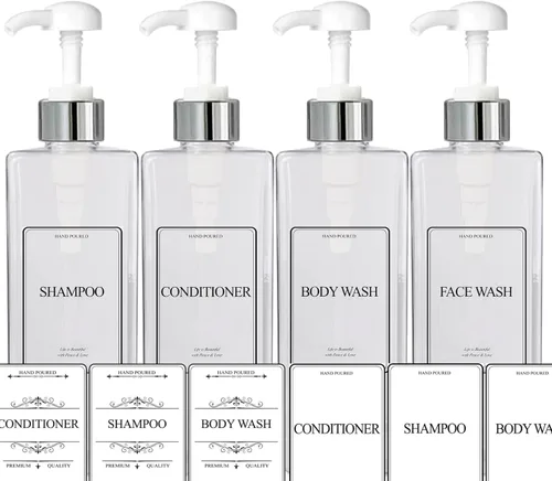 Botellas de plástico vacías cuadradas de champú, acondicionador, loción de jabón recargable, sin BPA para gel corporal, hidratante, crema facial,