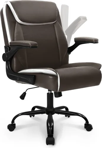 Miniatura 12 de NEO CHAIR Silla de escritorio para oficina y computadora, silla ejecutiva ergonómica de respaldo medio de cuero para juegos con apoyabrazos Blanco