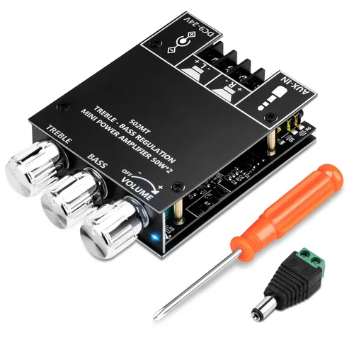Miniatura 14 de Daakro ZK-1002T Placa amplificadora Bluetooth, placa amplificadora de 100W+100W de 2.0 canales con control de agudos/graves, DC 12-24V, entradas