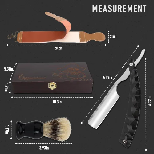 Miniatura 6 de Kit de maquinilla de afeitar profesional de hoja recta con Strop, afeitadora de peluquero de borde recto, afeitadora afilada de acero inoxidable
