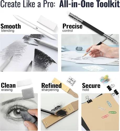 Miniatura 8 de Cool Bank - Kit de suministros de arte de 106 piezas con libro de bocetos de 3 colores, libro para colorear, lápices de dibujo con grafito