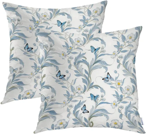 Miniatura 14 de Batmerry Juego de 2 fundas de almohada decorativas con estampado floral gris y blanco de 18 x 18 pulgadas, estilo victoriano con patrón de flores