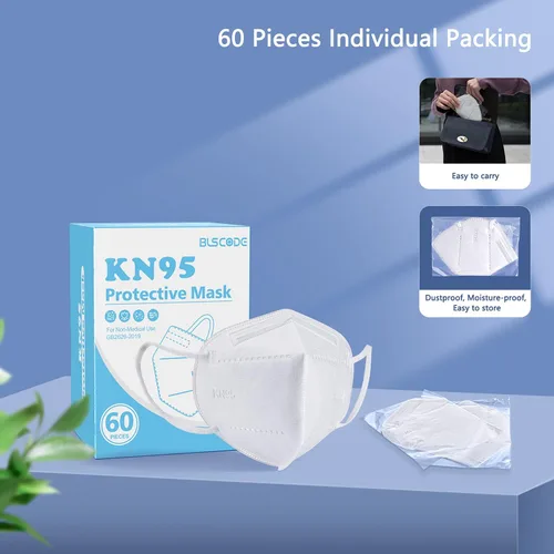 Miniatura 6 de Paquete de 60 mascarillas KN95, mascarillas de 5 capas envueltas individualmente, eficiencia de filtro ≥95% Blanco