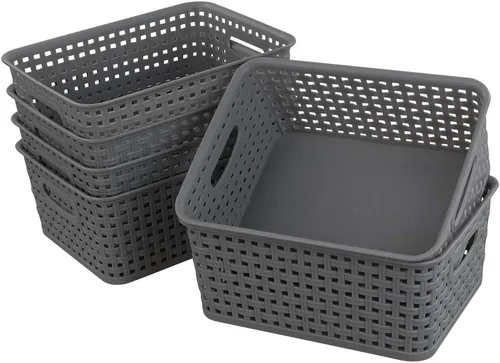 Miniatura 5 de Pekky Cestas de almacenamiento de plástico gris, cestas de organización de aula, 6 paquetes