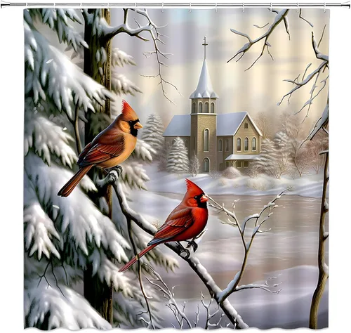 Miniatura 8 de Cortina de ducha de Navidad, árbol de Navidad, bolas rojas, copo de nieve, invierno, vacaciones, fantasía, Año Nuevo, decoración de baño, cortinas