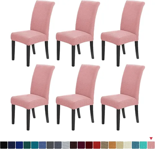 Miniatura 74 de Juego de 6 fundas elásticas para sillas de comedor, fundas para sillas de comedor lavables y removibles, fundas para sillas de comedor protectoras